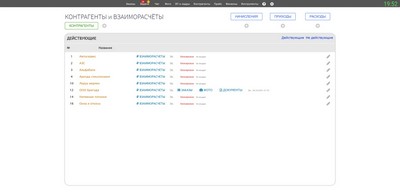ВЗАИМОРАСЧЁТЫ С КОНТРАГЕНТАМИ Список контрагентов.