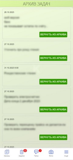 Управление задачами. Архив задач.