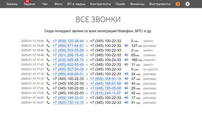 Приём звонков в CRM. Список звоков.